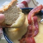 Potato-leek soup with pear and bacon